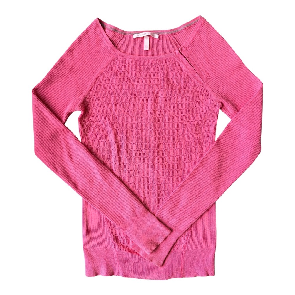 Victoria's Secret Y2K Women's Textured Pinkโ Long Sleeve Top Small Barbie 2000s